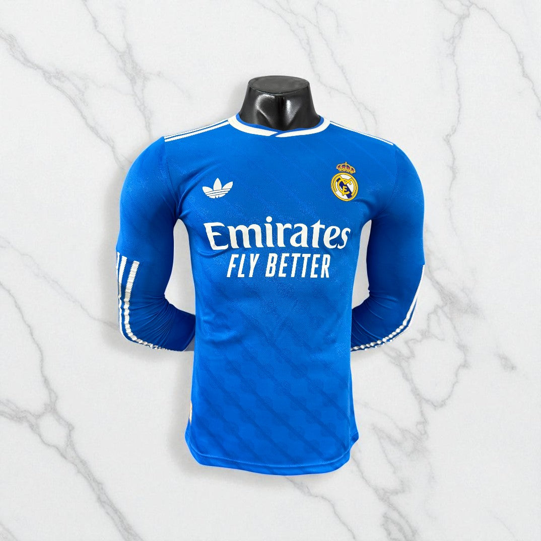 🔵 Maillot Real Madrid Extérieur – Édition Authentique Player Adidas (Manches Longues)